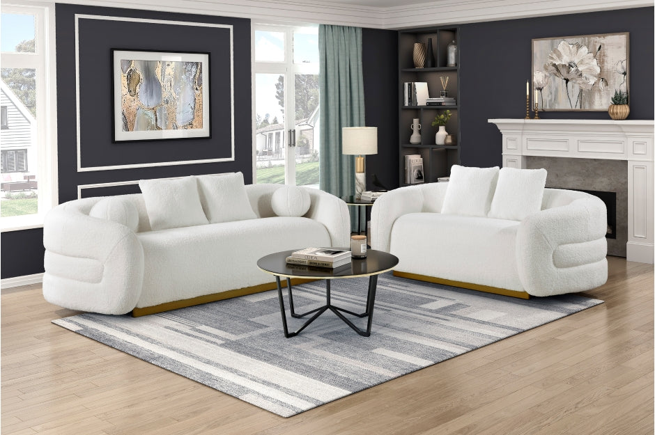 Homelegance 8568WH-2PC 2 pc Novella white sherpa fabric sofa and love seat set rounded tufted arms