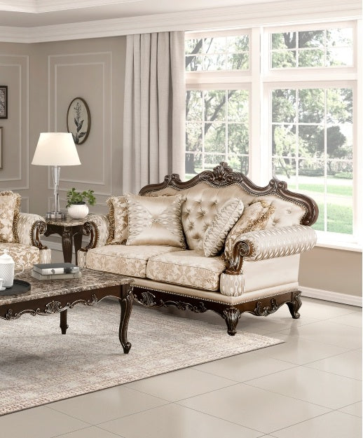 Homelegance 8570-SL 2 pc Balthasar two tone chenille and faux silk fabric traditional sofa and love seat set with wood trim