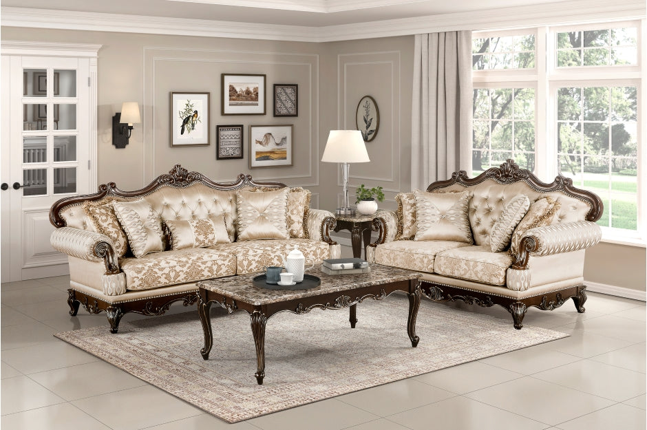 Homelegance 8570-SL 2 pc Balthasar two tone chenille and faux silk fabric traditional sofa and love seat set with wood trim