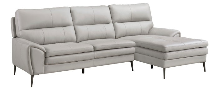 Homelegance 8577GY-SC 2 pc Essex mid century modern grey top grain leather sectional sofa with chaise