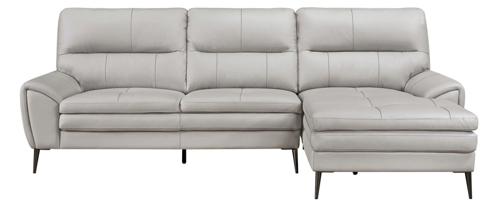 Homelegance 8577GY-SC 2 pc Essex mid century modern grey top grain leather sectional sofa with chaise