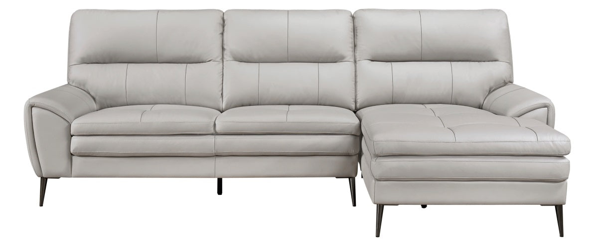 Homelegance 8577GY-SC 2 pc Essex mid century modern grey top grain leather sectional sofa with chaise