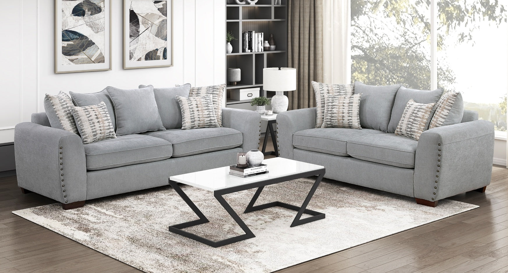 Silverthorne Grey Chenille Sofa & Love Seat Set – 8579GY-SL