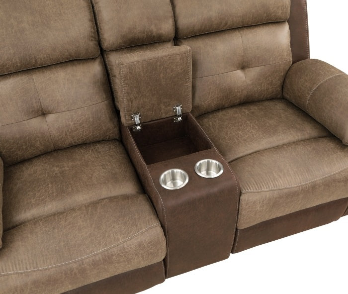 Homelegance 8599BR-2PC 2 pc Glendale two tone polished microfiber sofa and love seat with recliner ends cup console