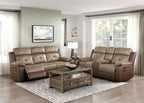 Homelegance 8599BR-2PC 2 pc Glendale two tone polished microfiber sofa and love seat with recliner ends cup console