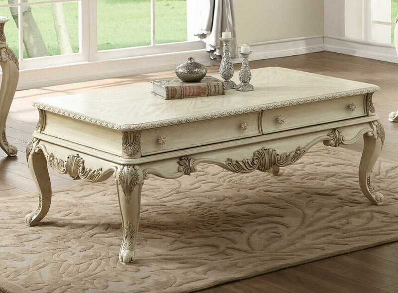 Acme 86020 Rosdorf park lorentz ragenardus antique white finish wood coffee table