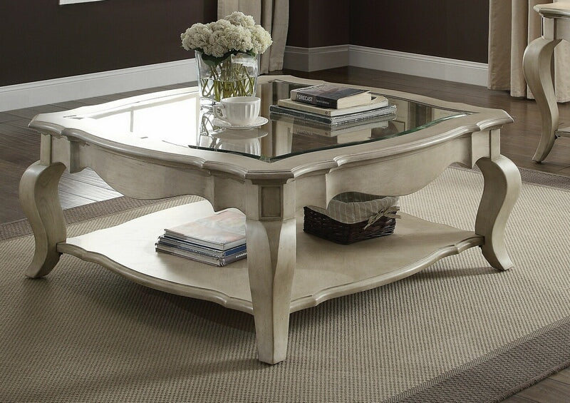 Acme 86050 Rosdorf park abrielle chelmsford antique taupe finish wood glass insert coffee table