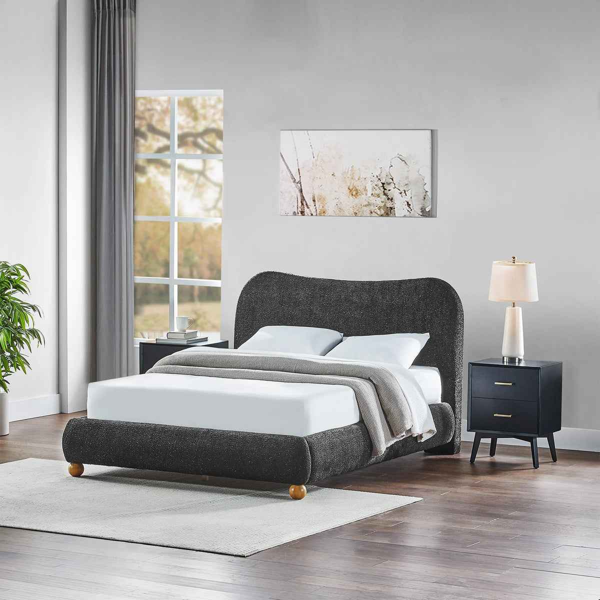 Black Glitter Fabric Tufted Queen Low Rise Platform Bed – 8646-Q