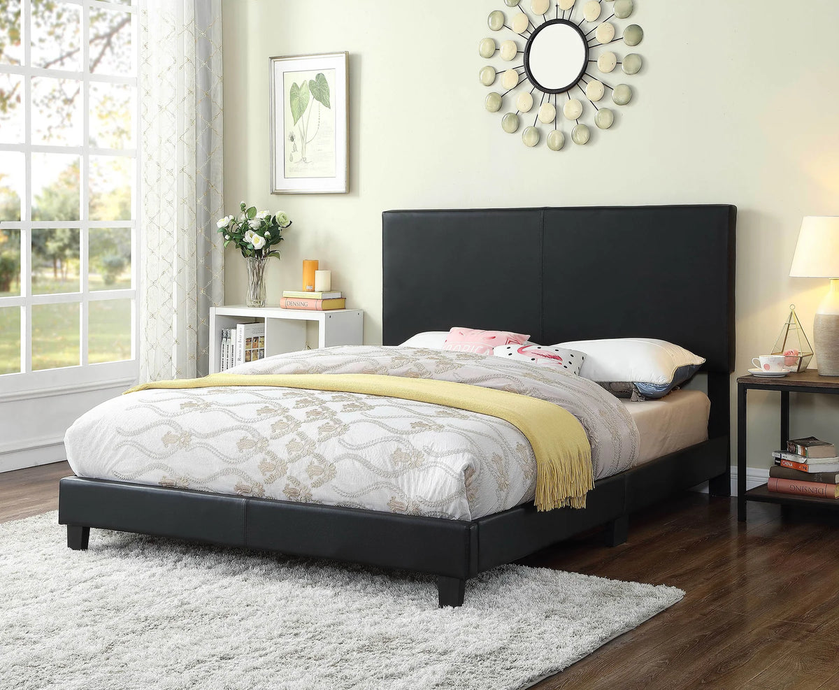 Black Faux Leather Padded Queen Bed Low Rise – 8731-Q