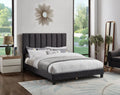 Dark Grey Velvet Tufted Padded Queen Bed Low Rise – 8733-Q