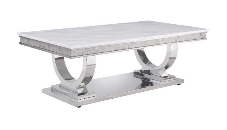 Acme 87355 Latitude run zander chrome metal frame and faux marble top modern coffee table