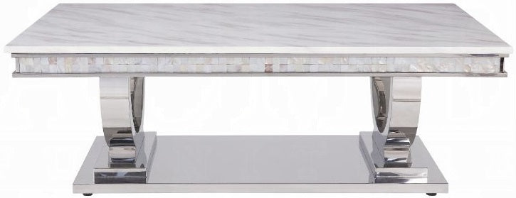 Acme 87355 Latitude run zander chrome metal frame and faux marble top modern coffee table
