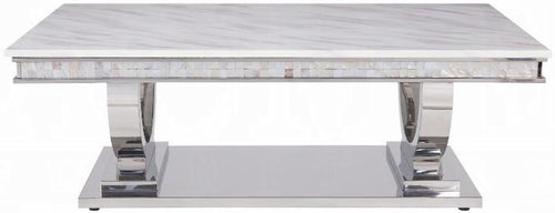 Acme 87355 Latitude run zander chrome metal frame and faux marble top modern coffee table