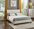 White Faux Leather Tufted Padded Queen Bed Low Rise – 8735-Q