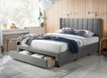 8736-Q Daisy dark grey linen like fabric queen bed with 3 under bed drawers