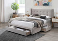 8737-Q Dante light brown linen like fabric tufted queen bed with 3 under bed drawers