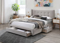 Daisy Light Brown Linen-Like Fabric Queen Bed with 3 Under Bed Storage Drawers – 8737-Q