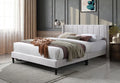 8738-Q Francine ivory velvet fabric channel tufted queen bed with dark legs