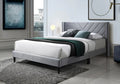 8739-Q Franklin grey velvet fabric chevron style tufted queen bed with dark legs