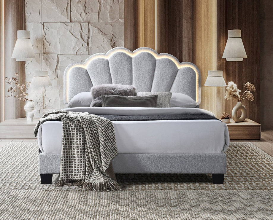 8742-GY-Q Charteen Grey Teddy Bear Fabric Clam Shell Queen Bed LED ...