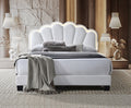 Charteen White Teddy Bear Fabric Clam Shell Design Queen Bed with LED Lighting Accents – 8742-WH-Q