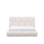 Geometric Pearl White Fabric Tufted Queen Low Rise Platform Bed – 8745