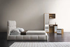 Geometric Pearl White Fabric Tufted Queen Low Rise Platform Bed – 8745