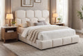 Geometric Pearl White Fabric Tufted Queen Low Rise Platform Bed – 8745