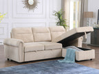 87800-BE Ashton beige velvet fabric pop up sleep area reversible storage chaise sectional sofa nail head trim