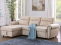 87800-BE Ashton beige velvet fabric pop up sleep area reversible storage chaise sectional sofa nail head trim