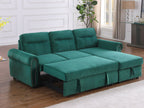 87800-GN Ashton green velvet fabric pop up sleep area reversible storage chaise sectional sofa nail head trim