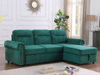 87800-GN Ashton green velvet fabric pop up sleep area reversible storage chaise sectional sofa nail head trim