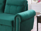 87800-GN Ashton green velvet fabric pop up sleep area reversible storage chaise sectional sofa nail head trim