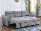 87800-GY Ashton grey velvet fabric pop up sleep area reversible storage chaise sectional sofa nail head trim