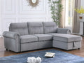 87800-GY Ashton grey velvet fabric pop up sleep area reversible storage chaise sectional sofa nail head trim