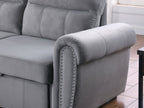 87800-GY Ashton grey velvet fabric pop up sleep area reversible storage chaise sectional sofa nail head trim