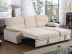 87802-BE Kipling beige velvet fabric pop up sleep area reversible storage chaise sectional sofa
