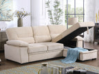87802-BE Kipling beige velvet fabric pop up sleep area reversible storage chaise sectional sofa