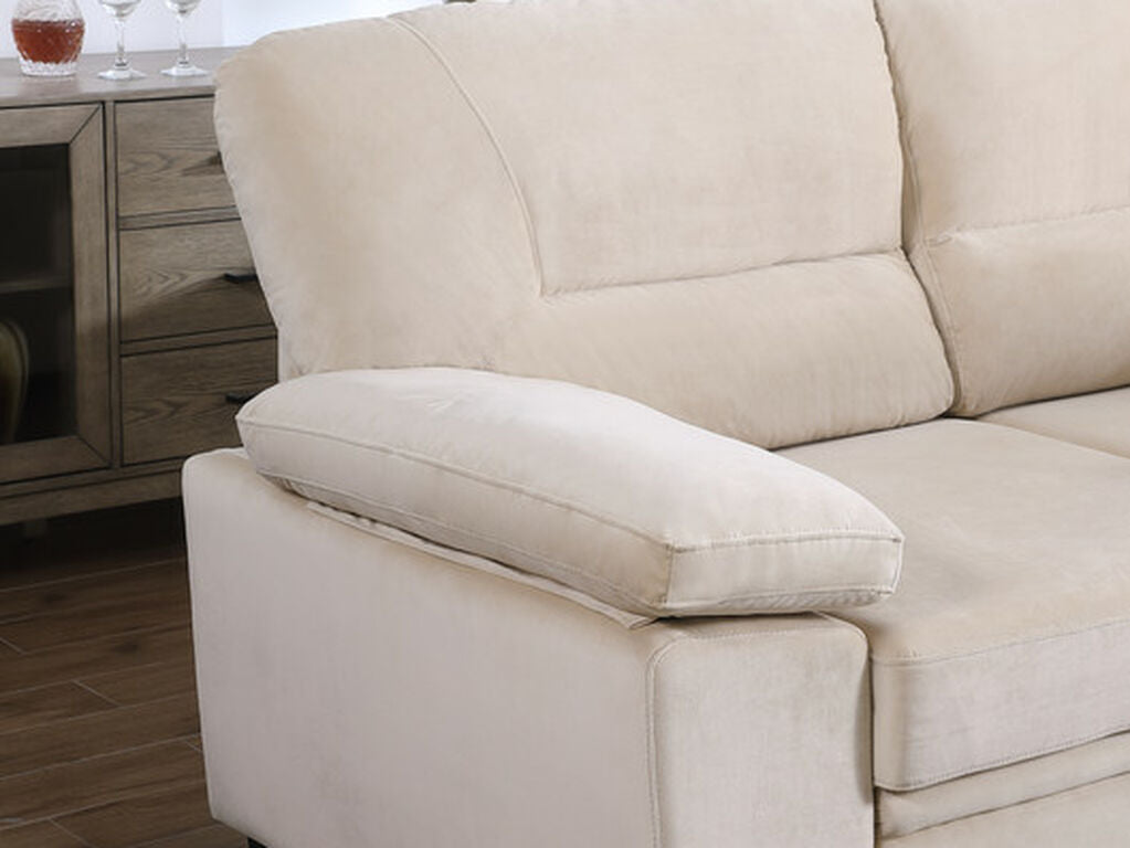 87802-BE Kipling beige velvet fabric pop up sleep area reversible storage chaise sectional sofa