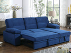 87802-BU Kipling blue velvet fabric pop up sleep area reversible storage chaise sectional sofa