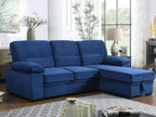 87802-BU Kipling blue velvet fabric pop up sleep area reversible storage chaise sectional sofa