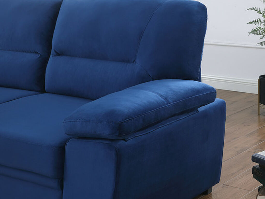 87802-BU Kipling blue velvet fabric pop up sleep area reversible storage chaise sectional sofa