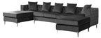 87841GY 3 pc Ryan dark grey tufted velvet fabric sectional sofa with double chaise and chrome legs