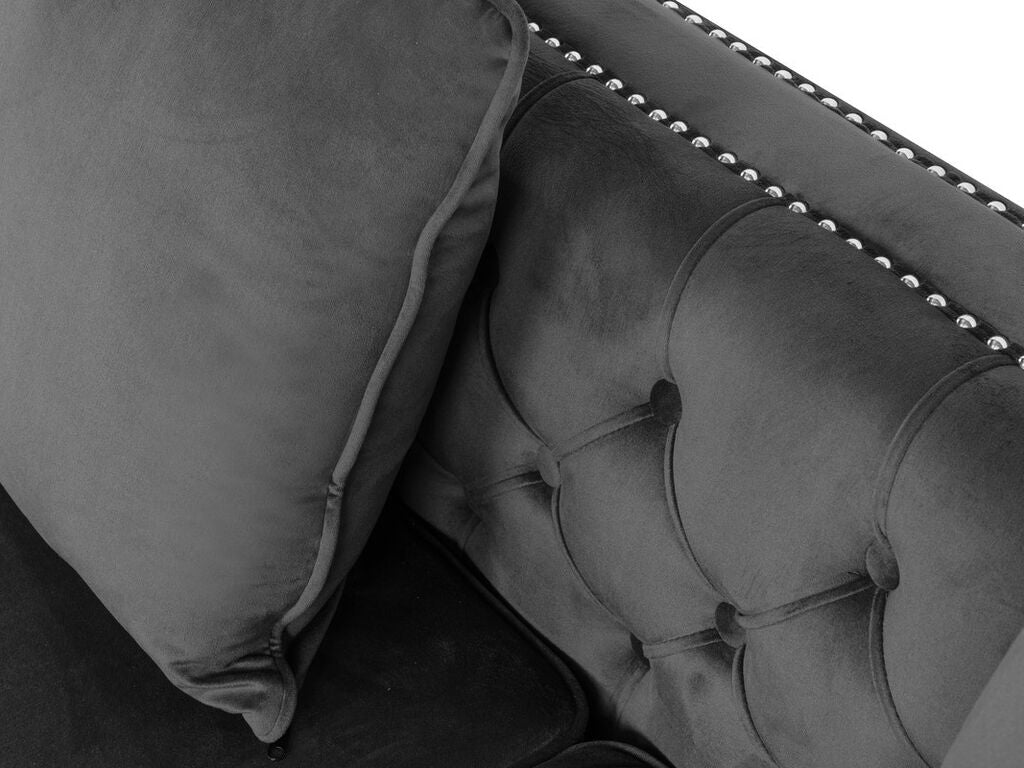 87841GY 3 pc Ryan dark grey tufted velvet fabric sectional sofa with double chaise and chrome legs