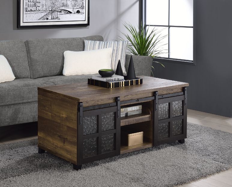 Acme 87955 Canora grey chulmleigh nineel rustic oak finish wood coffee table obscure glass front doors