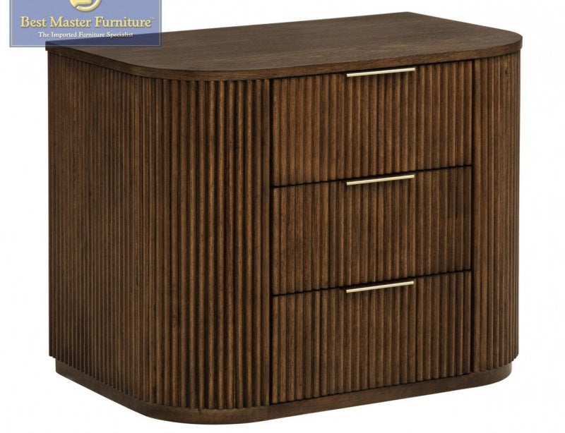 Best Master QT05BRQ-4PC 4 pc Qetora brown finish wood with fluted panel accent design queen bed set