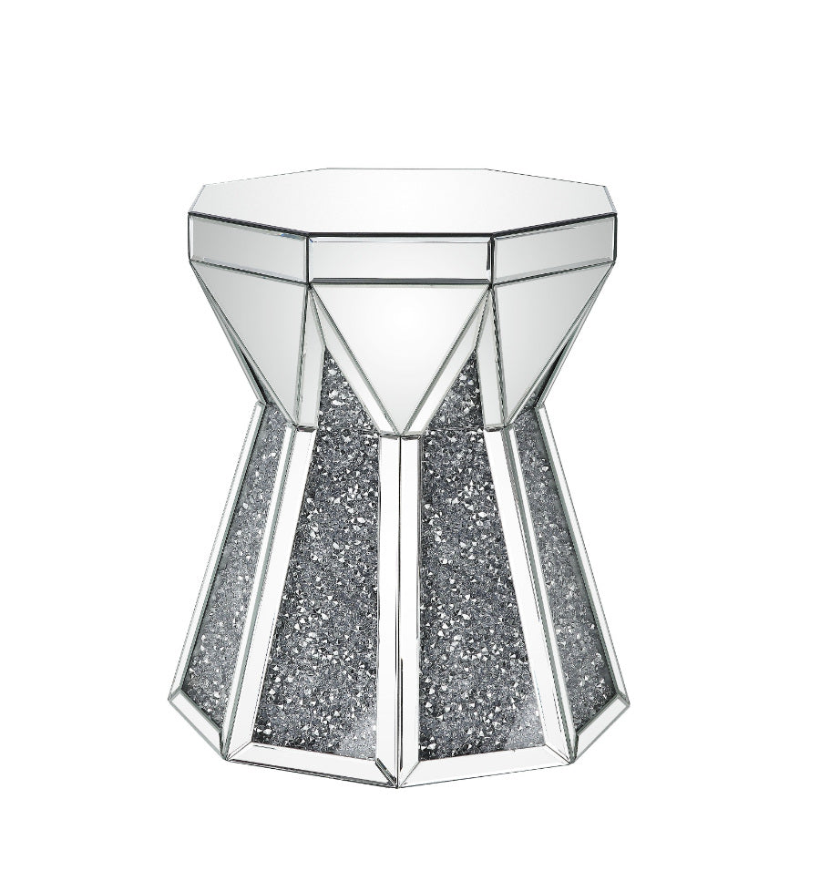 Acme 88062 Glam noralie mirrored pedestal end table plant stand multi sided shaped faux diamond accents