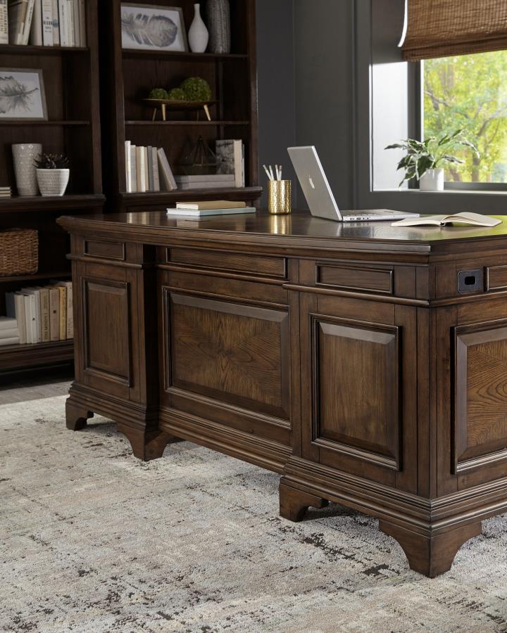 Coaster 881281 Canora grey parthenia Hartshill burnished oak finish wood grand style desk set for your home or office