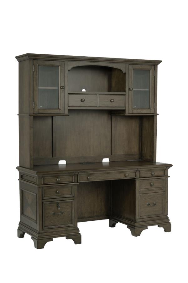 Coaster 881283 2 pc Canora grey parthenia Hartshill burnished oak finish wood grand style desk and Hutch set for your home or office