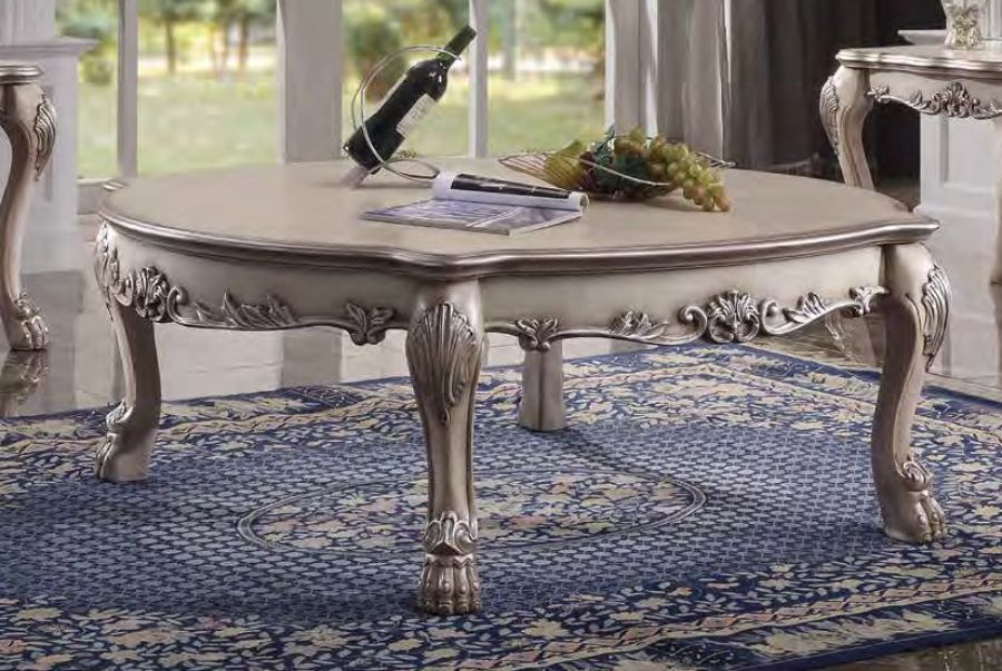 Acme 88170 Rosdorf park caiden dresden II vintage bone finish wood carved accents coffee table
